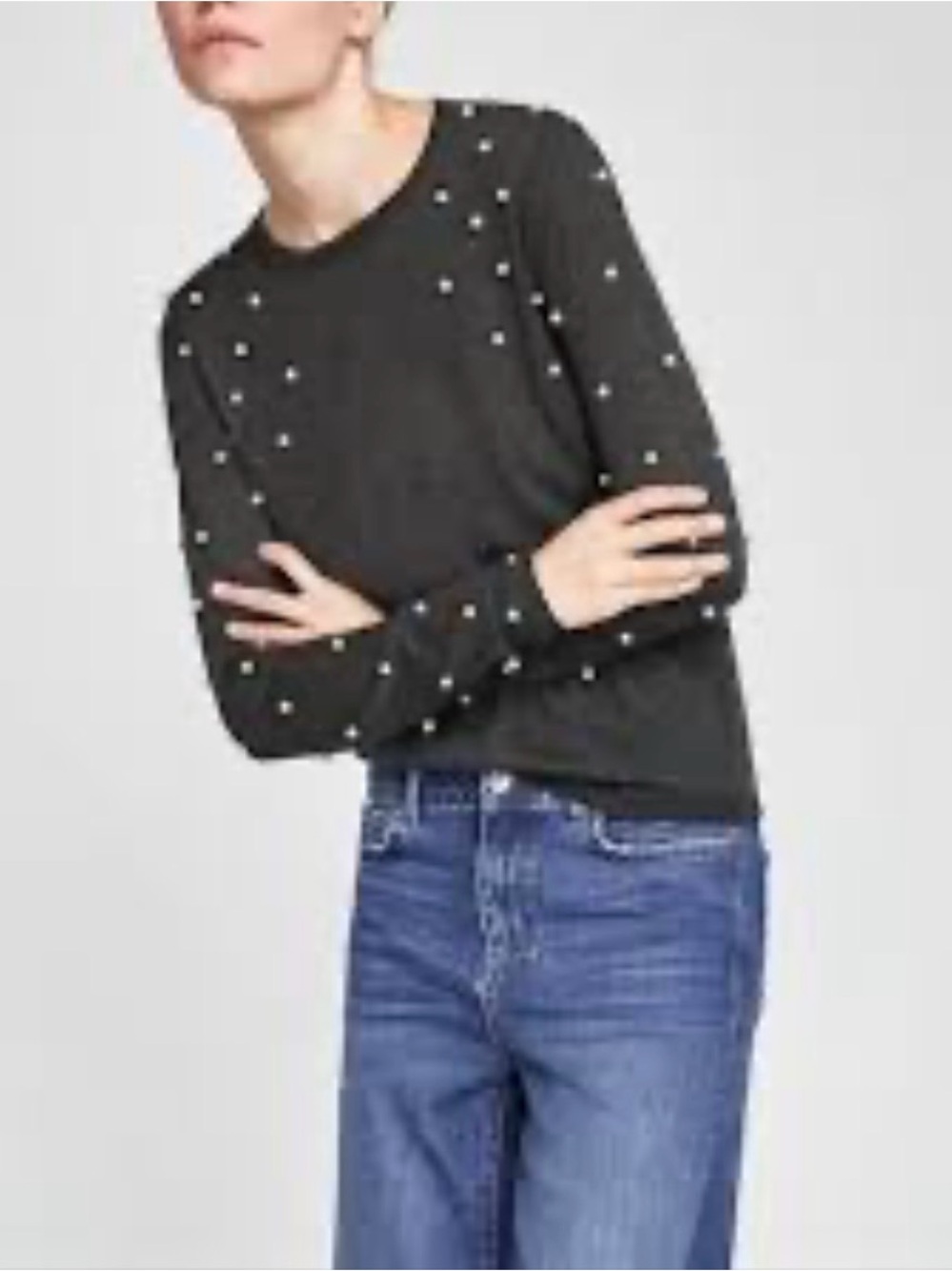 Zara Gray Crewneck Long-Sleeve Sweater with White Pears Size Large NWT